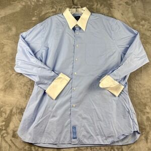 JWN Dress Shirt Mens 17 33 Traditional Fit Light Blue Alumo Swiss Cotton EUC